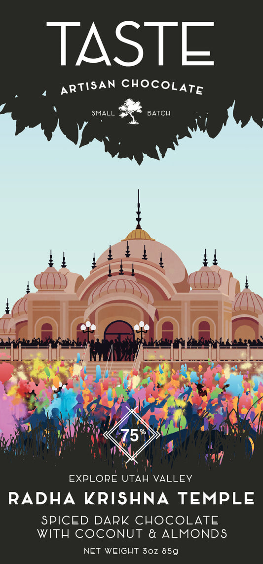 Taste Artisan Chocolate Radha Krishna Temple 75% Dark Chocolate with Coconut and Almonds - Ful