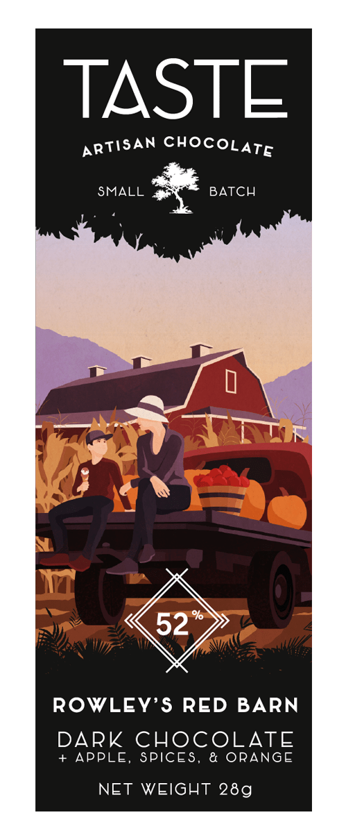 Taste Artisan Chocolate Rowley's Red Barn 52% Dark Chocolate with Wassail Spices Mini Bar