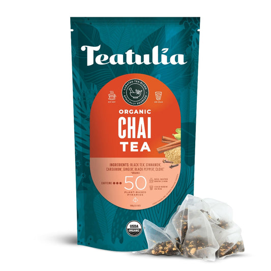 Teatulia Organic Teas Masala Chai Tea - 50ct, Bulk Premium Pyramid Tea Bags