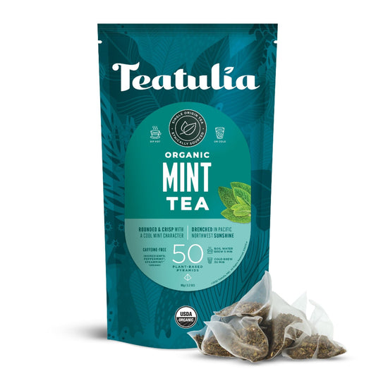 Teatulia Organic Teas Mint Herbal Tea - 50ct, Bulk Premium Pyramid Tea Bags