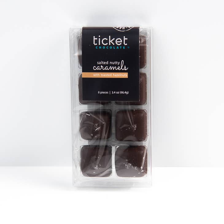 Ticket Chocolate Salted Chocolate Covered Caramels - 8-Piece, Crunchy Caramel with Brow