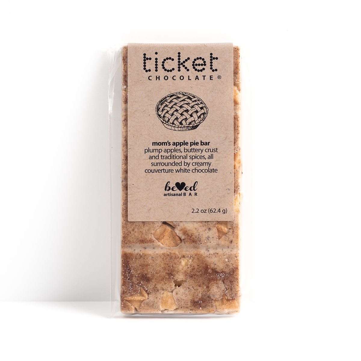 Ticket Chocolate Artisan Chocolate Bars - Beloved Bars - Mom's Apple Pie (white)