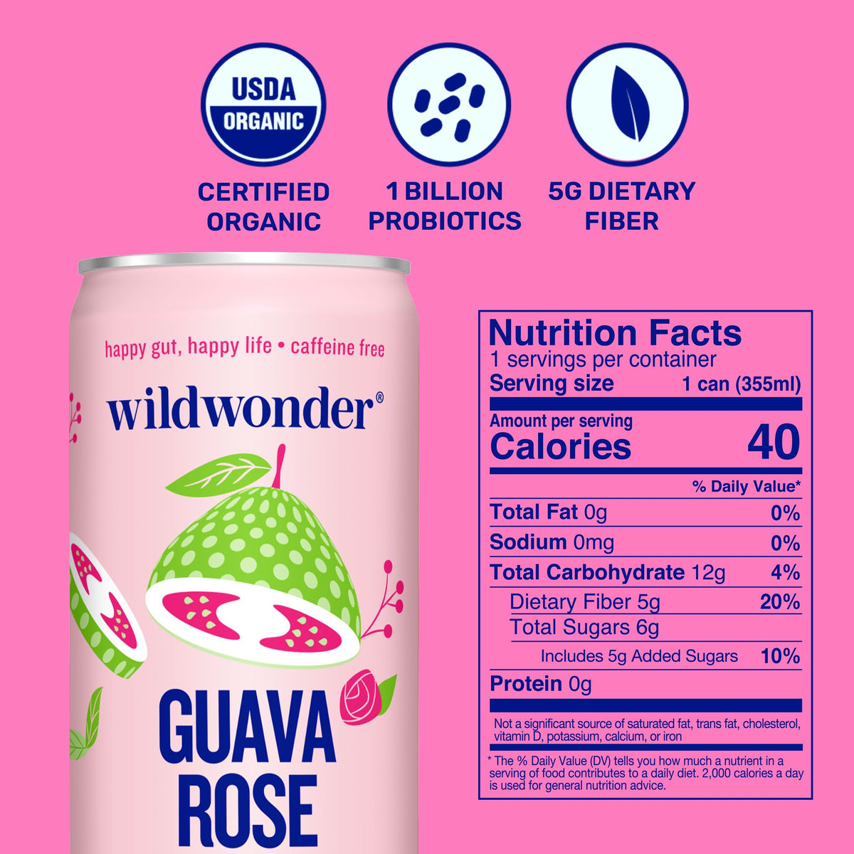 Guava Rose Sparkling Prebiotic + Probiotic Drink