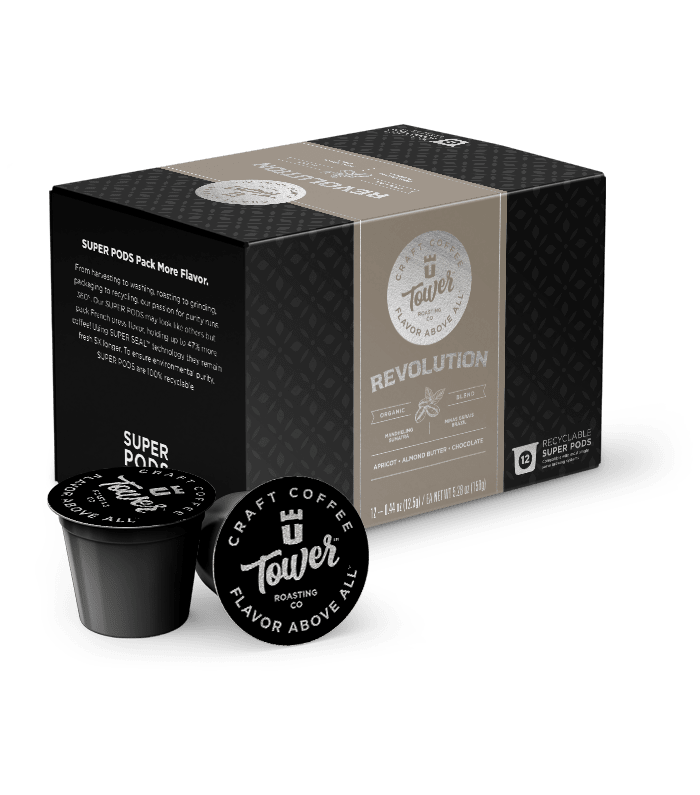 Tower Coffee Co. Tower Roasting Co. - 12ct Super Pods - Organic Blends - Revolution