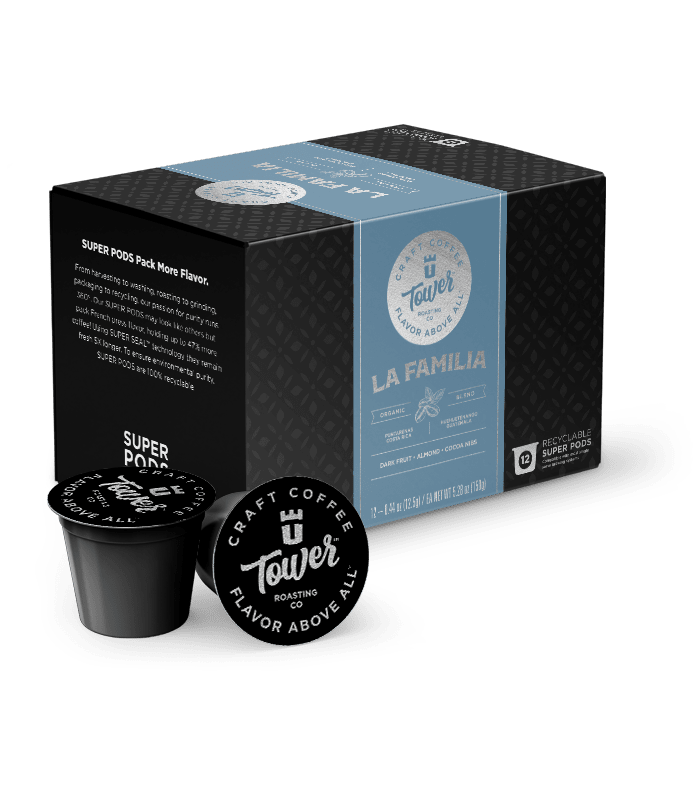 Tower Coffee Co. Tower Roasting Co. - 12ct Super Pods - Organic Blends - La Familia
