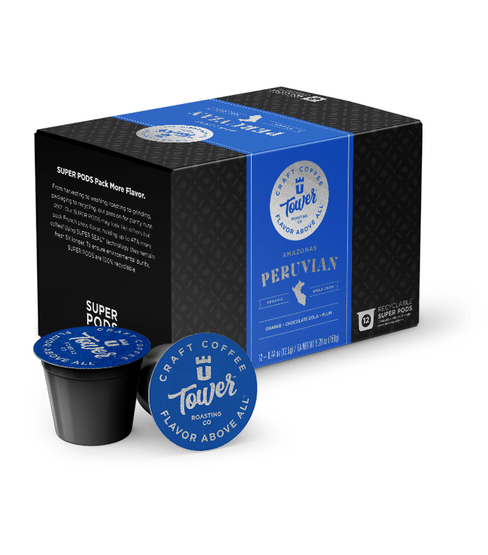 Tower Coffee Co. Tower Roasting Co. - 12ct Super Pods - Organic Single Origin - Peruvia