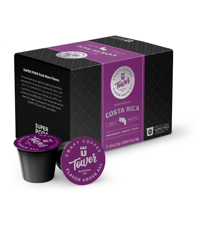 Tower Coffee Co. Tower Roasting Co. - 12ct Super Pods - Organic Single Origin - Costa R