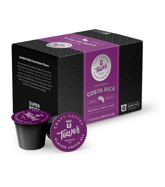 Tower Coffee Co. Tower Roasting Co. - 12ct Super Pods - Organic Single Origin - Costa R