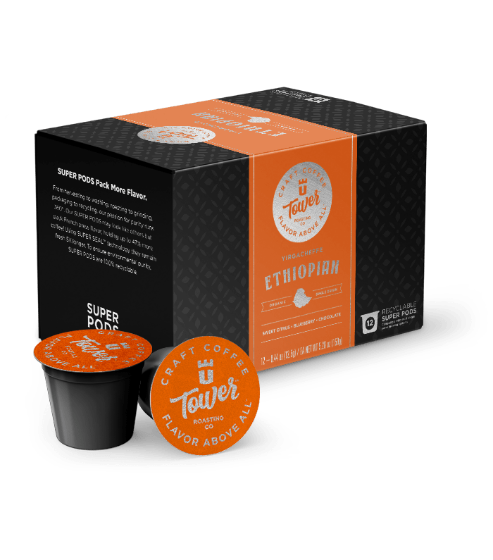 Tower Coffee Co. Tower Roasting Co. - 12ct Super Pods - Organic Single Origin - Yirgach