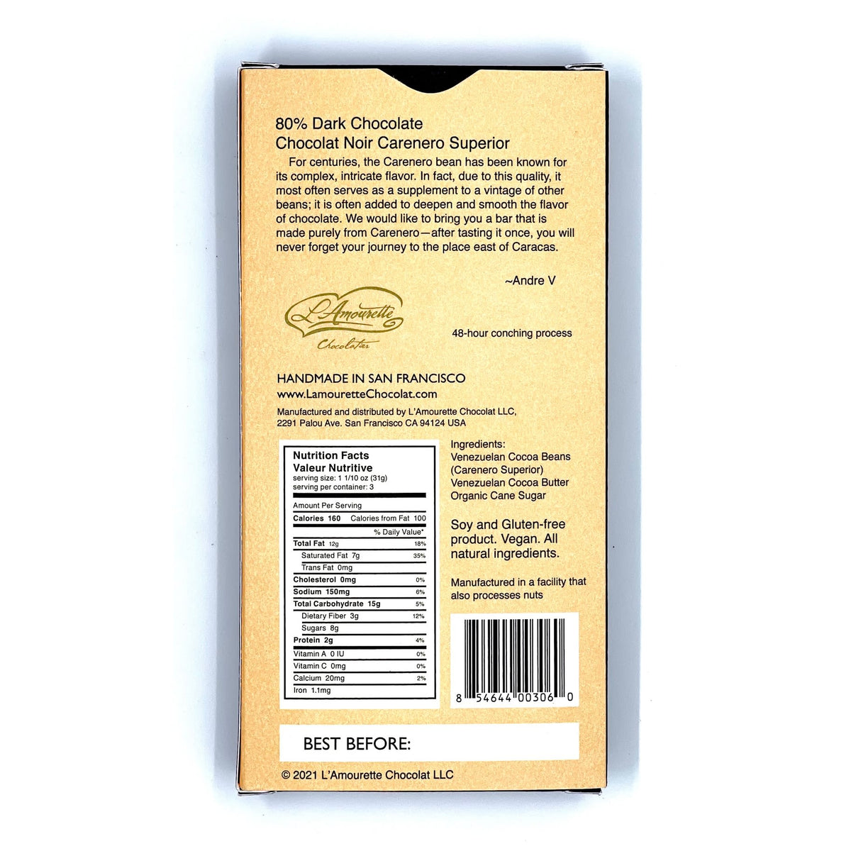 80% Dark Chocolate Carenero Superior (Venezuela) 854644003060