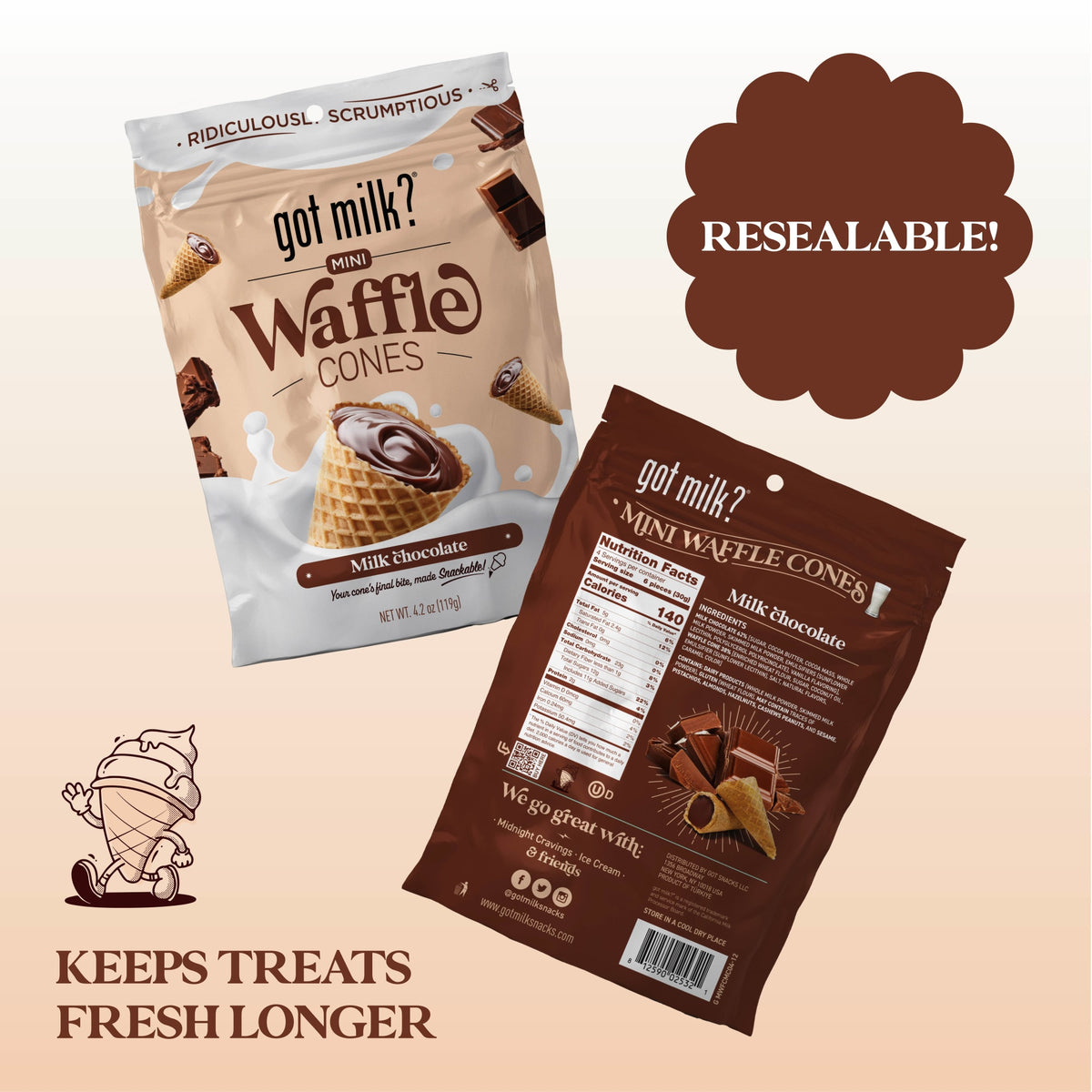 4.24oz Got Milk Mini Waffle Cones GMWFCMC04-12