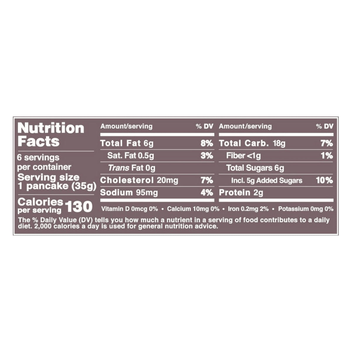 Nutrition facts and ingredient panel for Bakerly French Pancakes To-Go