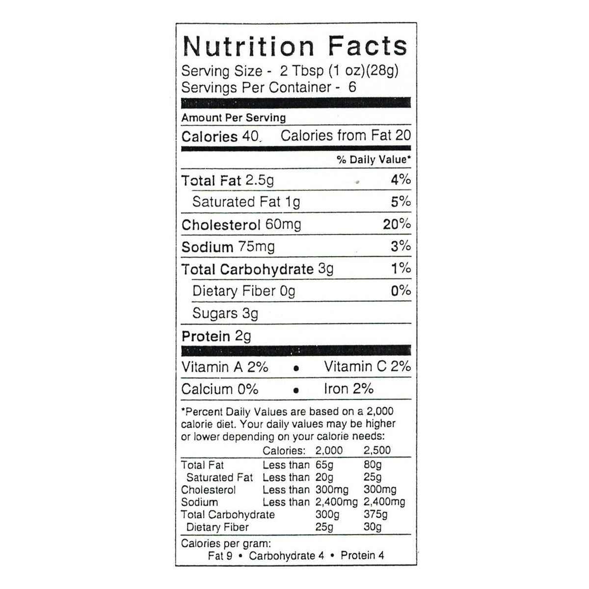 Nutrition facts and ingredient panel for Bella Cucina Preserved Lemon Cream