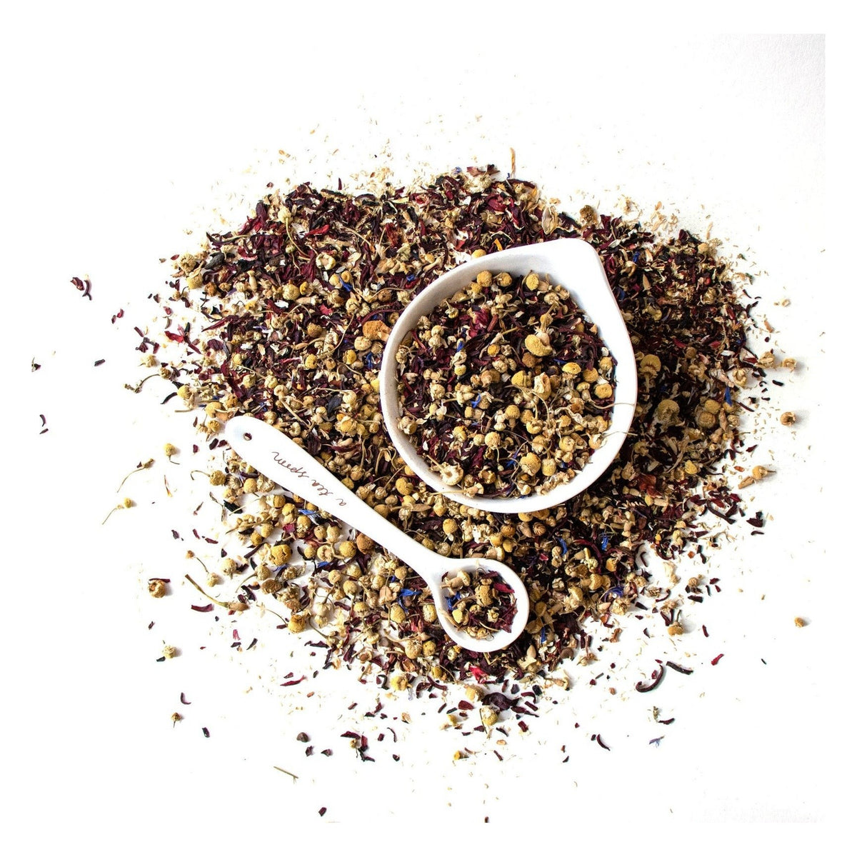 Bespoke Provisions Chamomile Calm Herbal Tea, Loose Leaf styled on a table