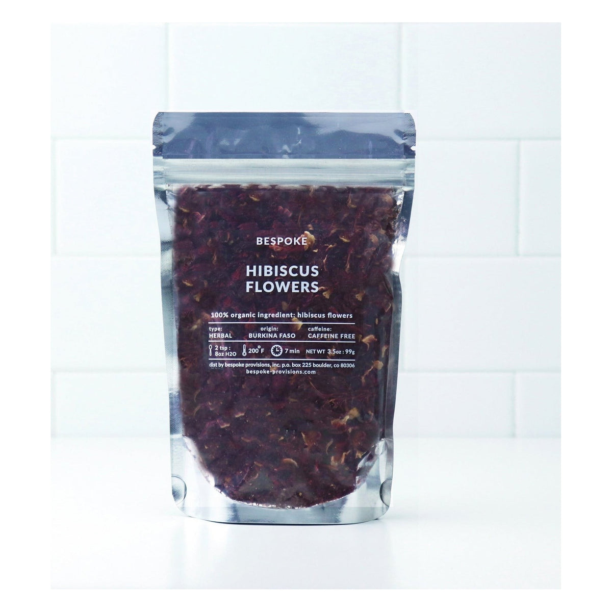 Bespoke Provisions Hibiscus Flower Tea, Loose Leaf, front of the package