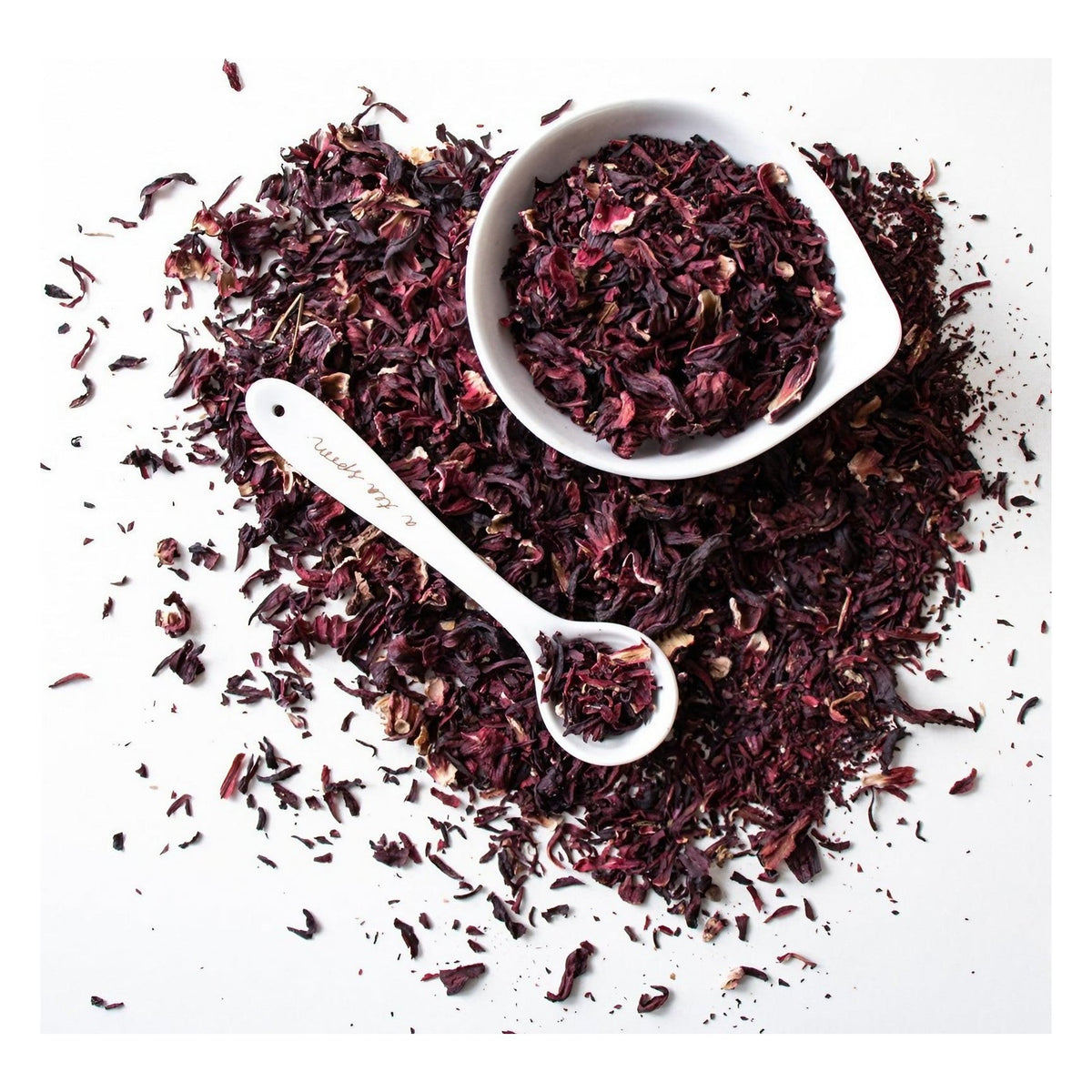 Bespoke Provisions Hibiscus Flower Tea, Loose Leaf styled on a table