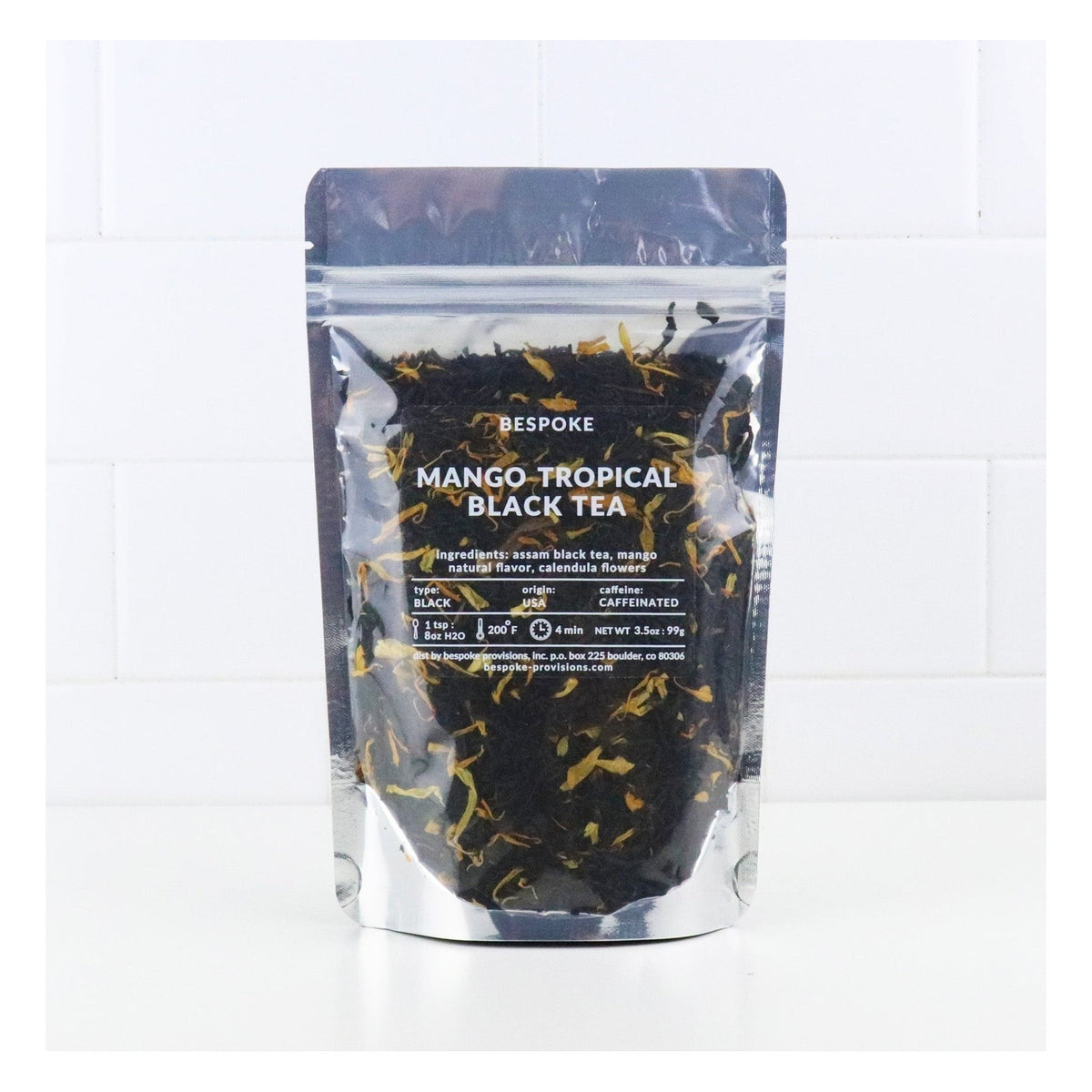 Bespoke Provisions Mango Tropical Black Tea, Loose Leaf, front of the package