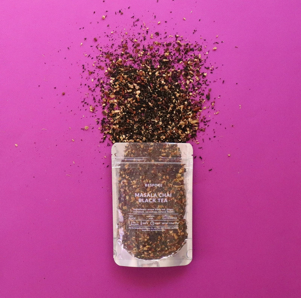 Bespoke Provisions Masala Chai Black Tea, Loose Leaf styled on a table