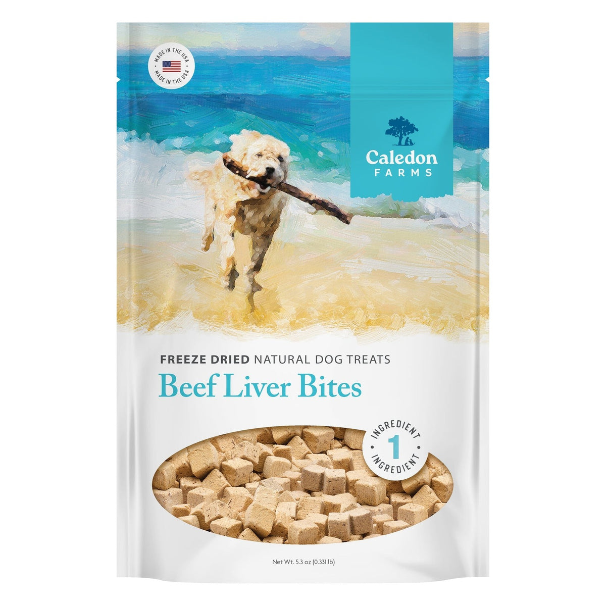 Caledon Farms Freeze-Dried Beef Liver Bites Dog Treats, front of the package