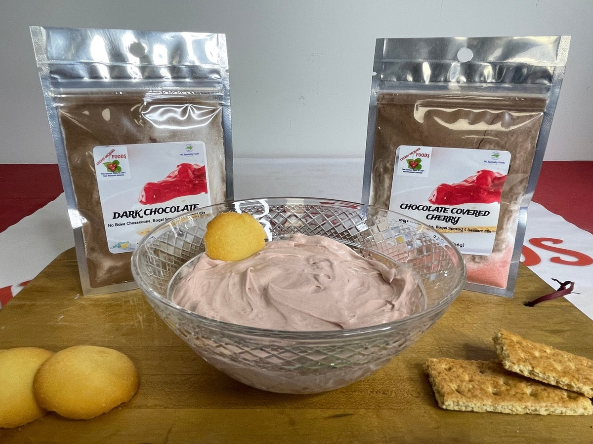 Cherry Orchard Foods Amaretto Dessert Mix styled on a table
