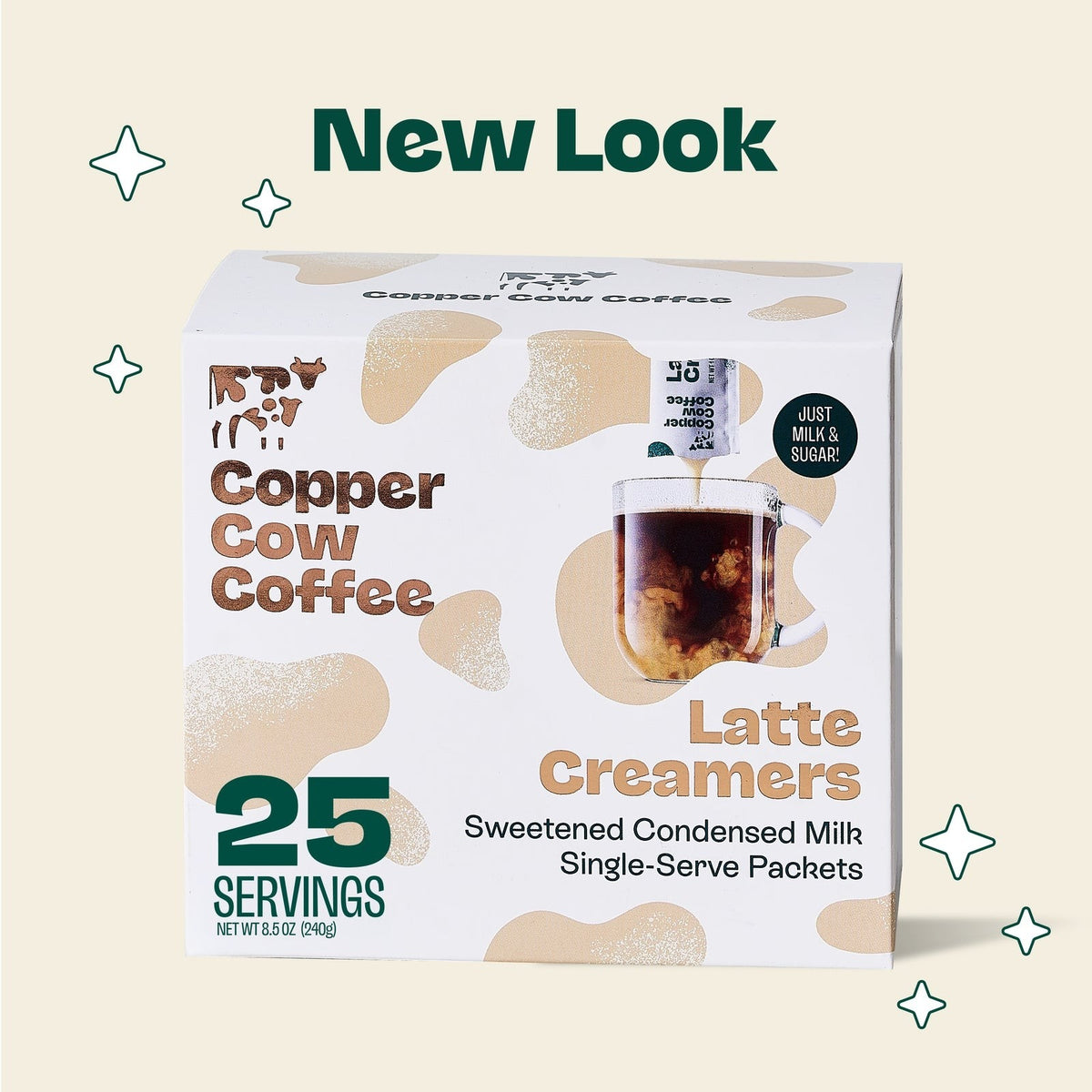Close-up of Copper Cow Coffee Sweetened Condensed Milk Creamer as it comes out of the package