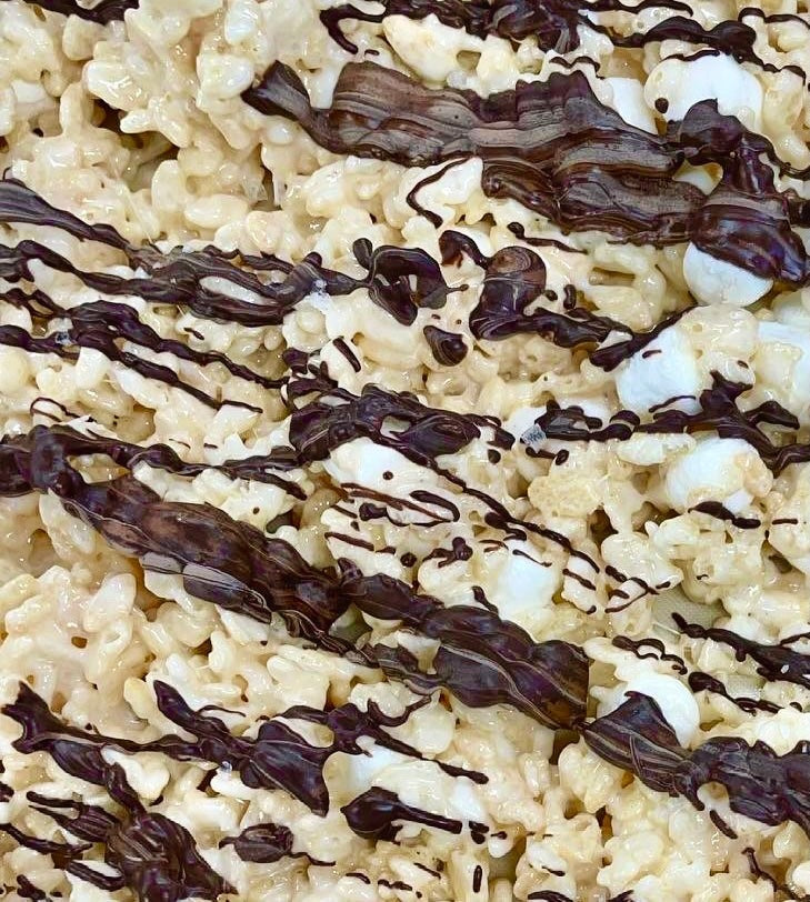 Creative Crispies Co. Salted Chocolate Crispie Clusters styled on a table