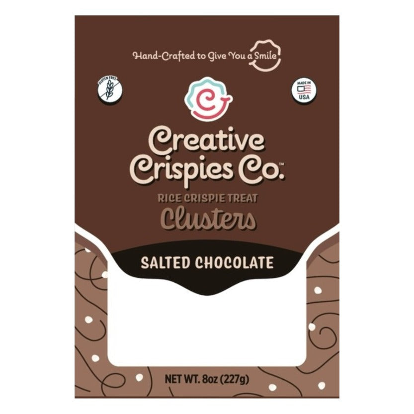 Creative Crispies Co. Salted Chocolate Crispie Clusters styled on a table