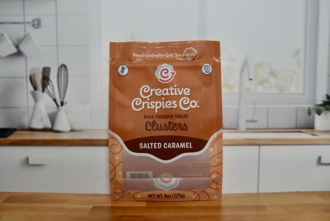 Creative Crispies Co. Salted Caramel Crispie Clusters styled on a table