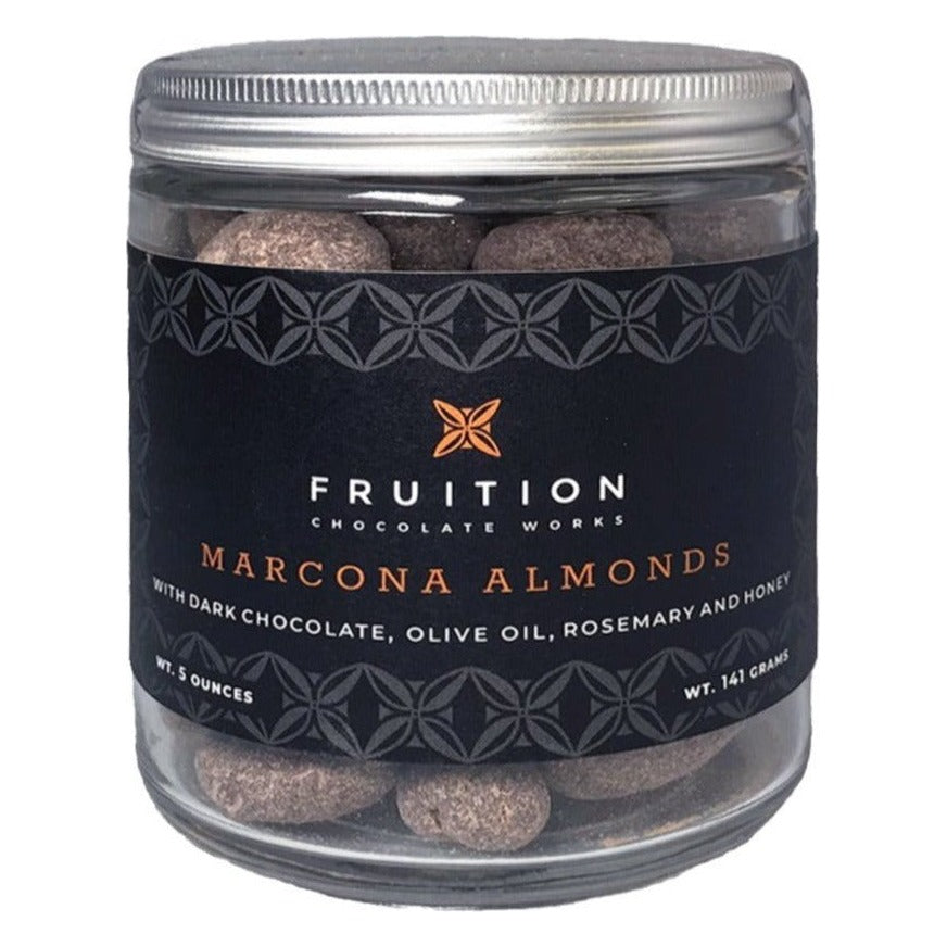 Fruition Chocolate Works Dark Chocolate Marcona Almonds with Rosemary, front of the package