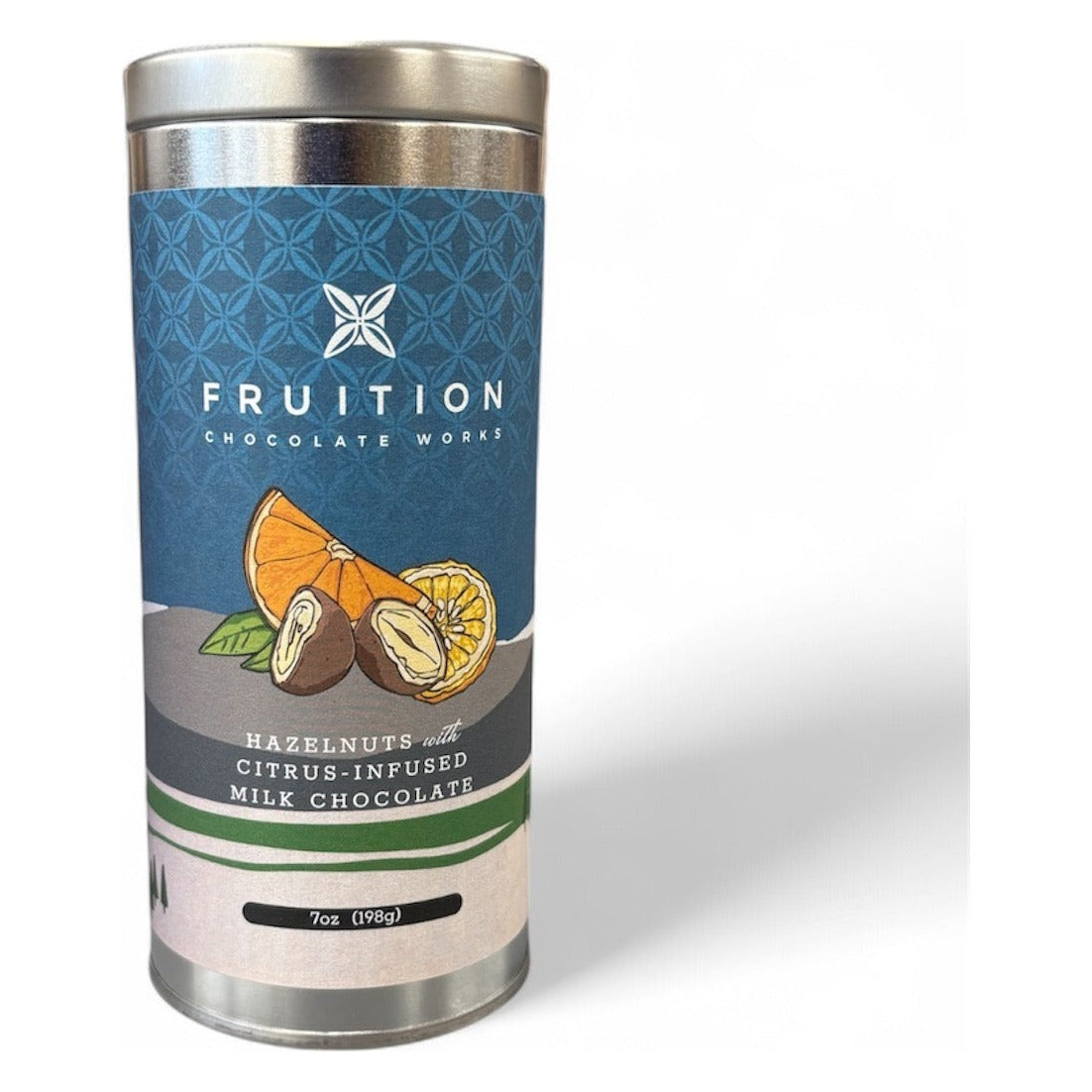 Fruition Chocolate Works Hazelnuts with Citrus-Infused Milk Chocolate styled on a table