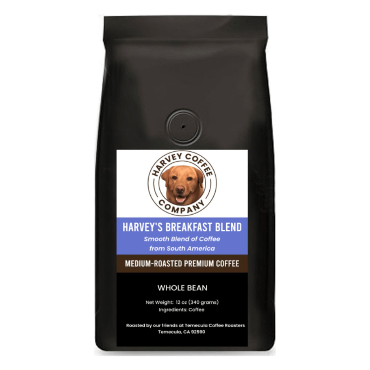 Harvey Coffee Company Harvey's Breakfast Blend Whole Bean Coffee, front of the package
