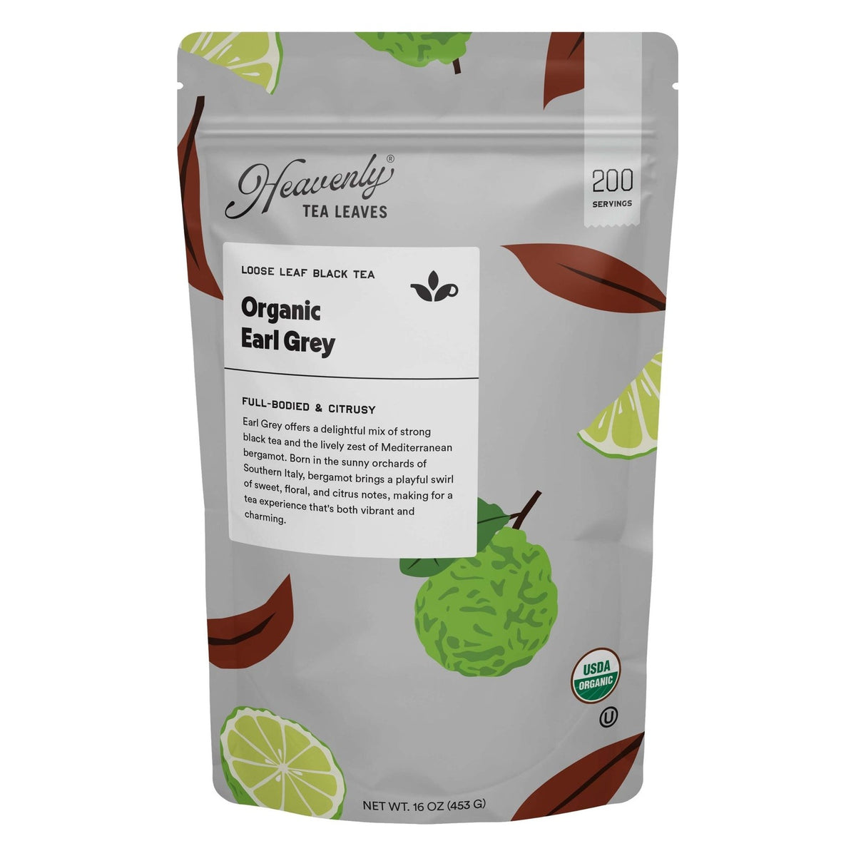 Heavenly Tea Leaves Organic Earl Grey Black Tea, Loose Leaf, front of the package