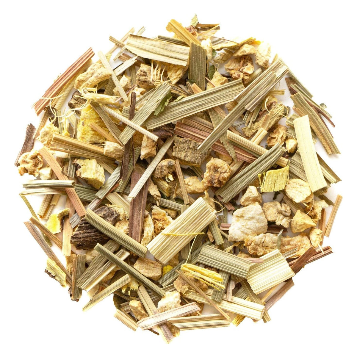 Close-up of Heavenly Tea Leaves Organic Lemon Ginger Herbal Tea, Loose Leaf as it comes out of the package