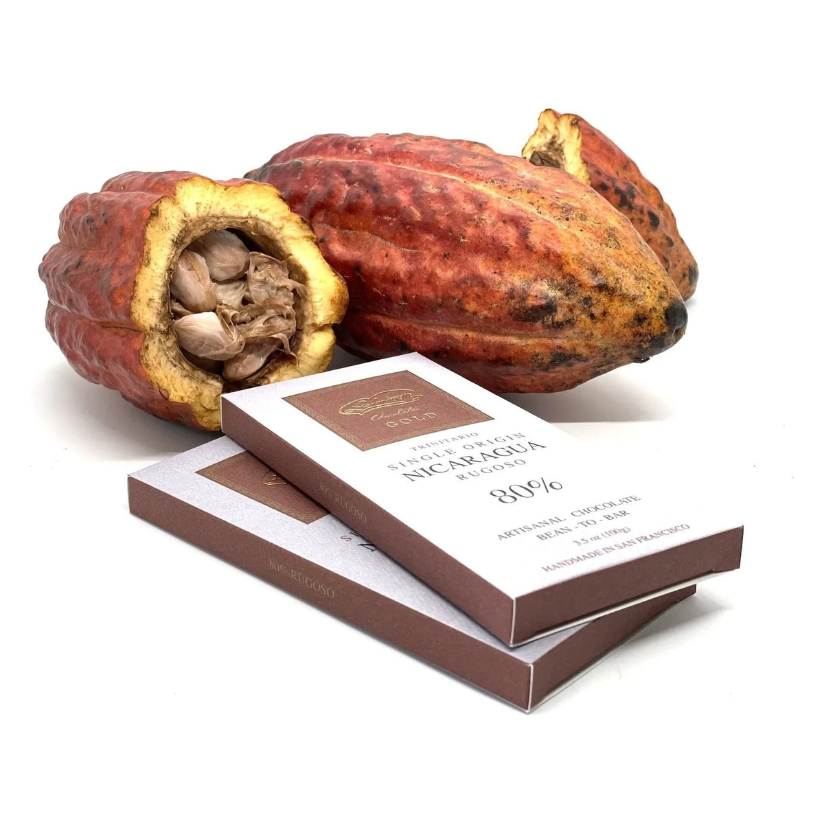 L'Amourette Chocolat Rugoso Nicaragua 80% Dark Chocolate Bar styled on a table