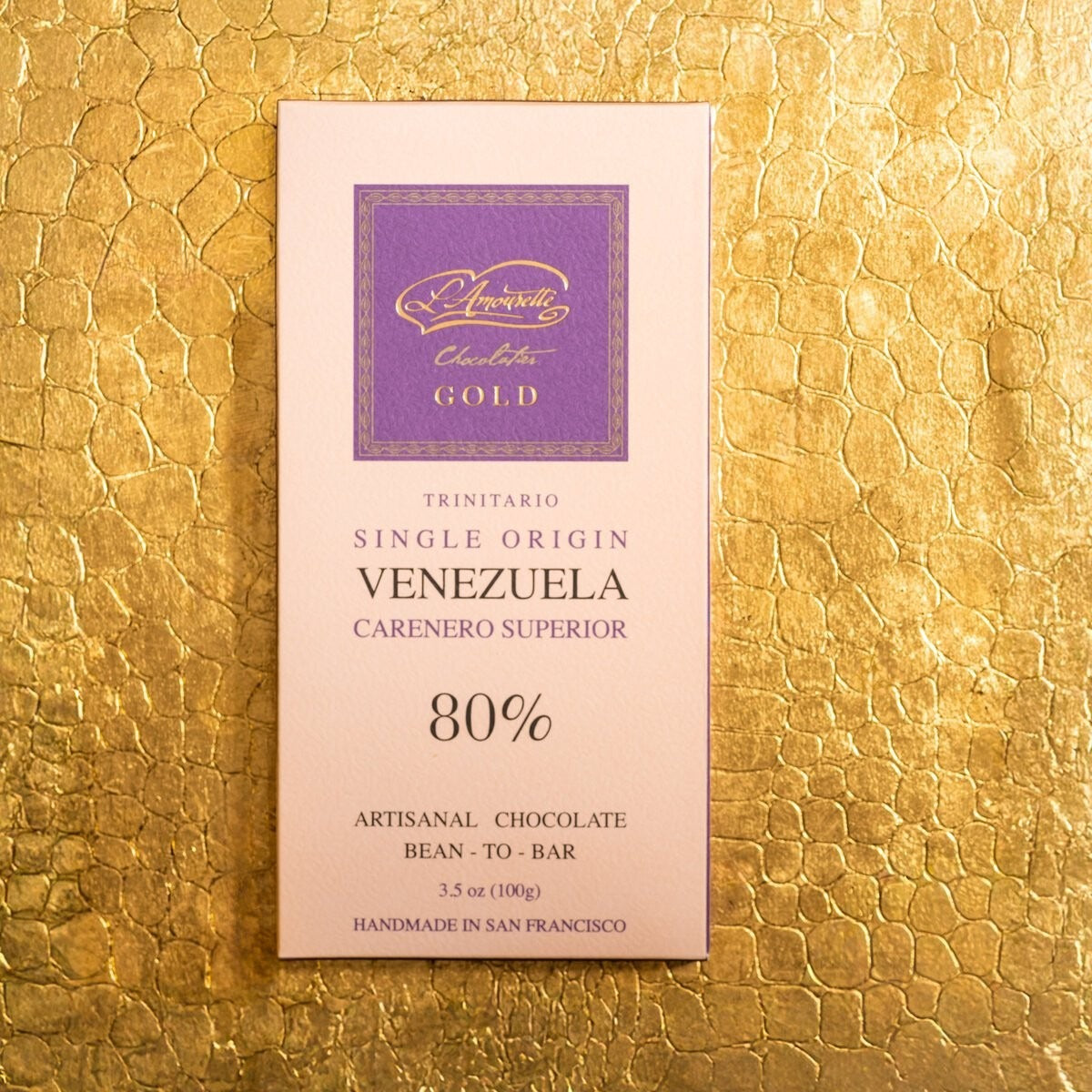 L'Amourette Chocolat Carenero Superior 80% Dark Chocolate Bar, front of the package