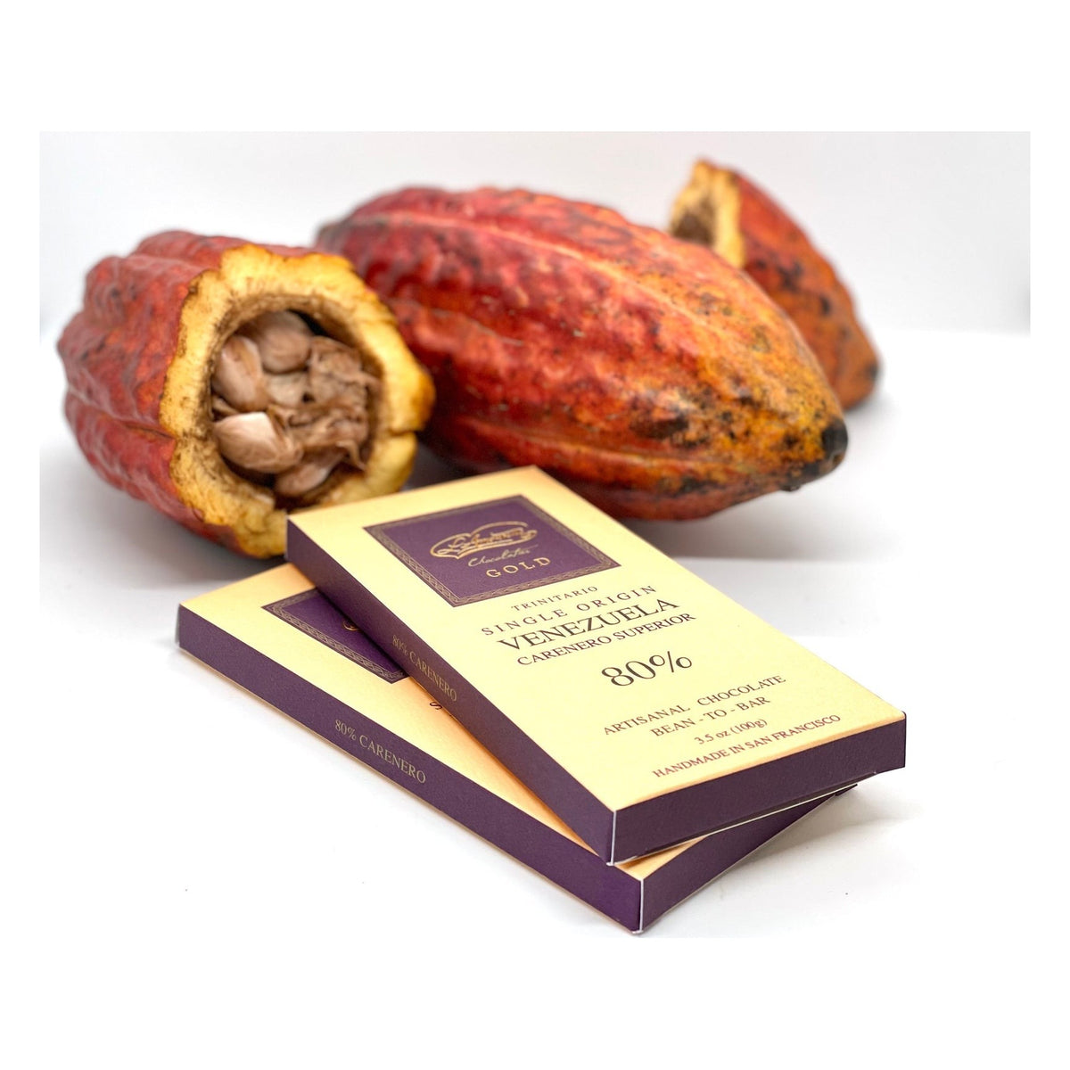 L'Amourette Chocolat Carenero Superior 80% Dark Chocolate Bar styled on a table