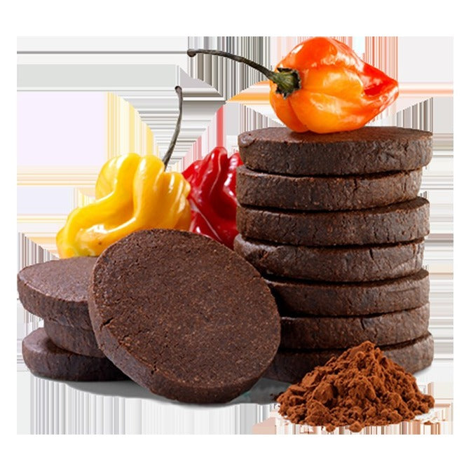 Close-up of Lark Fine Foods Mexican Chocolate Cha Chas as it comes out of the package