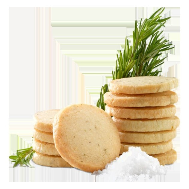 Close-up of Lark Fine Foods Salted Rosemary Shortbread as it comes out of the package