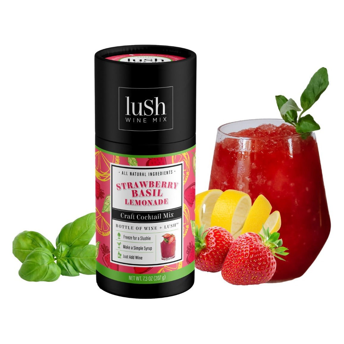 Lush Wine Mix Strawberry Basil Lemonade Wine Mix, front of the package