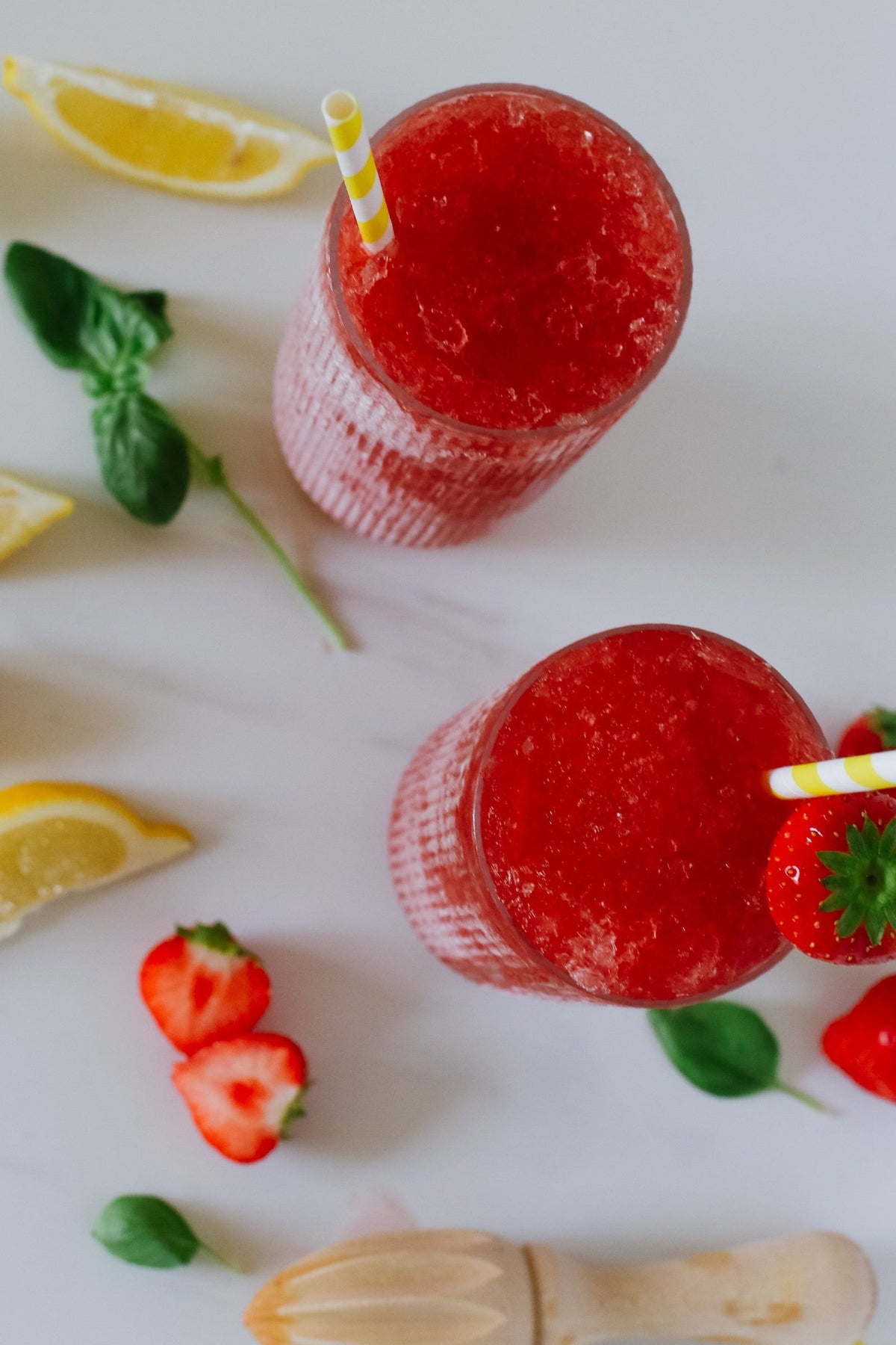 Lush Wine Mix Strawberry Basil Lemonade Wine Mix styled on a table