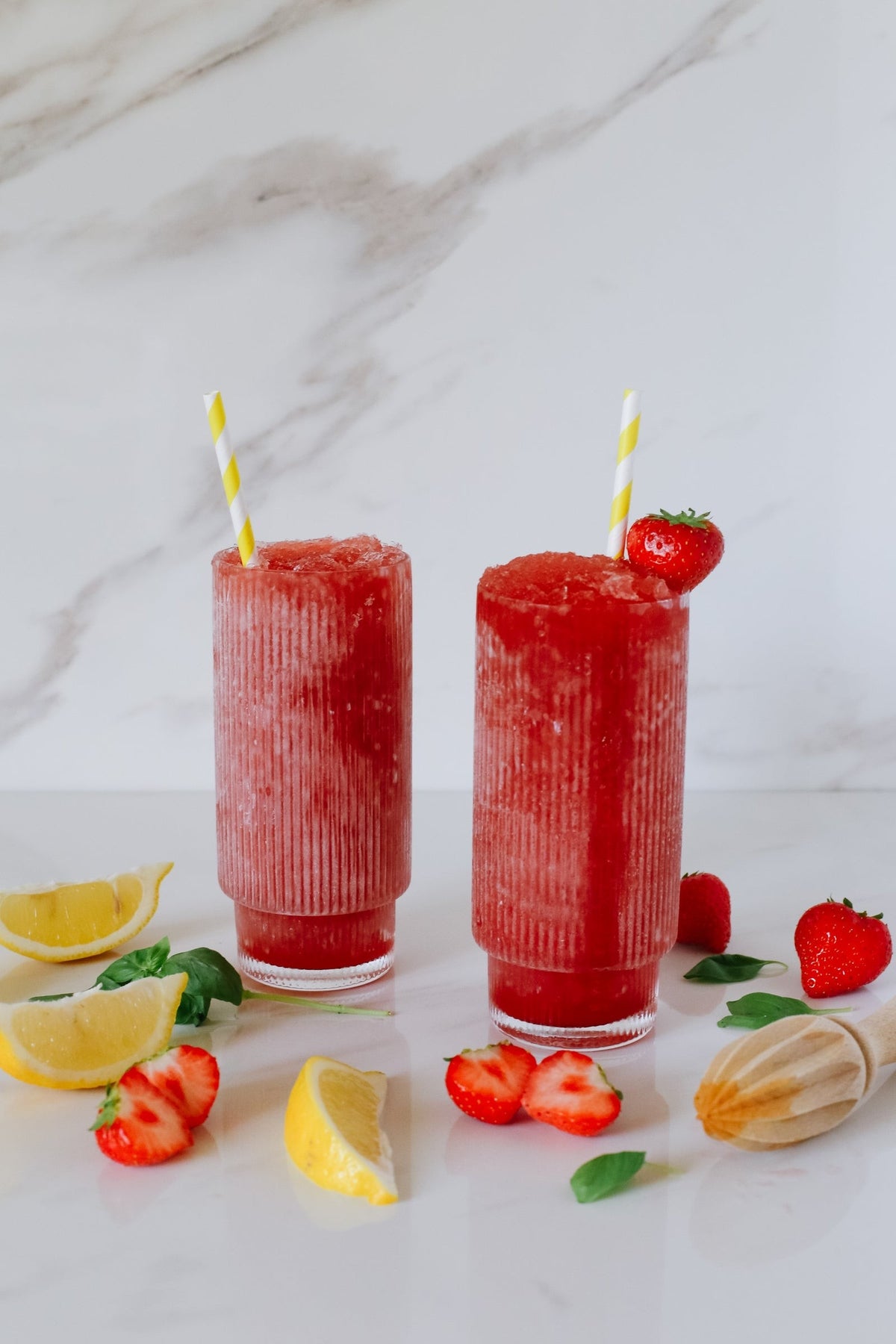 Lush Wine Mix Strawberry Basil Lemonade Wine Mix styled on a table