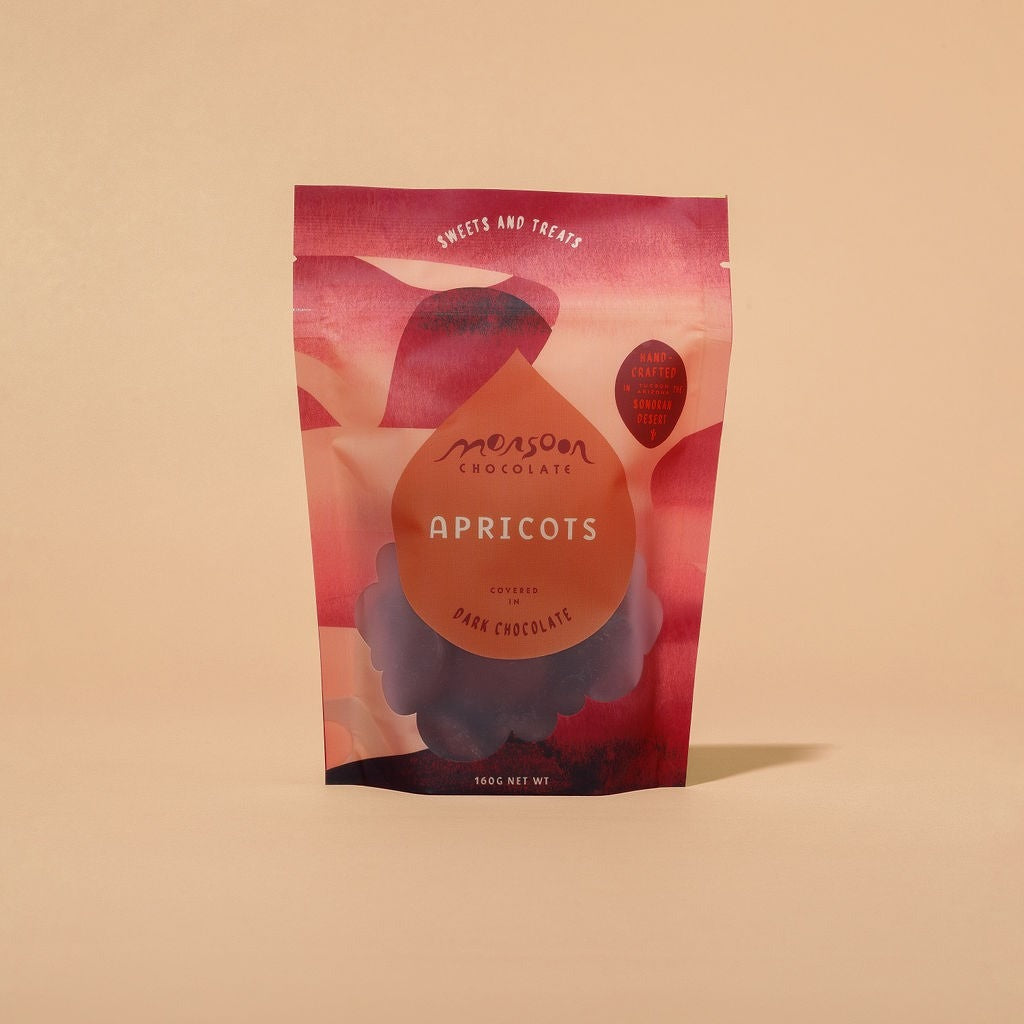 Monsoon Chocolate Dark Chocolate Covered Apricots, front of the package