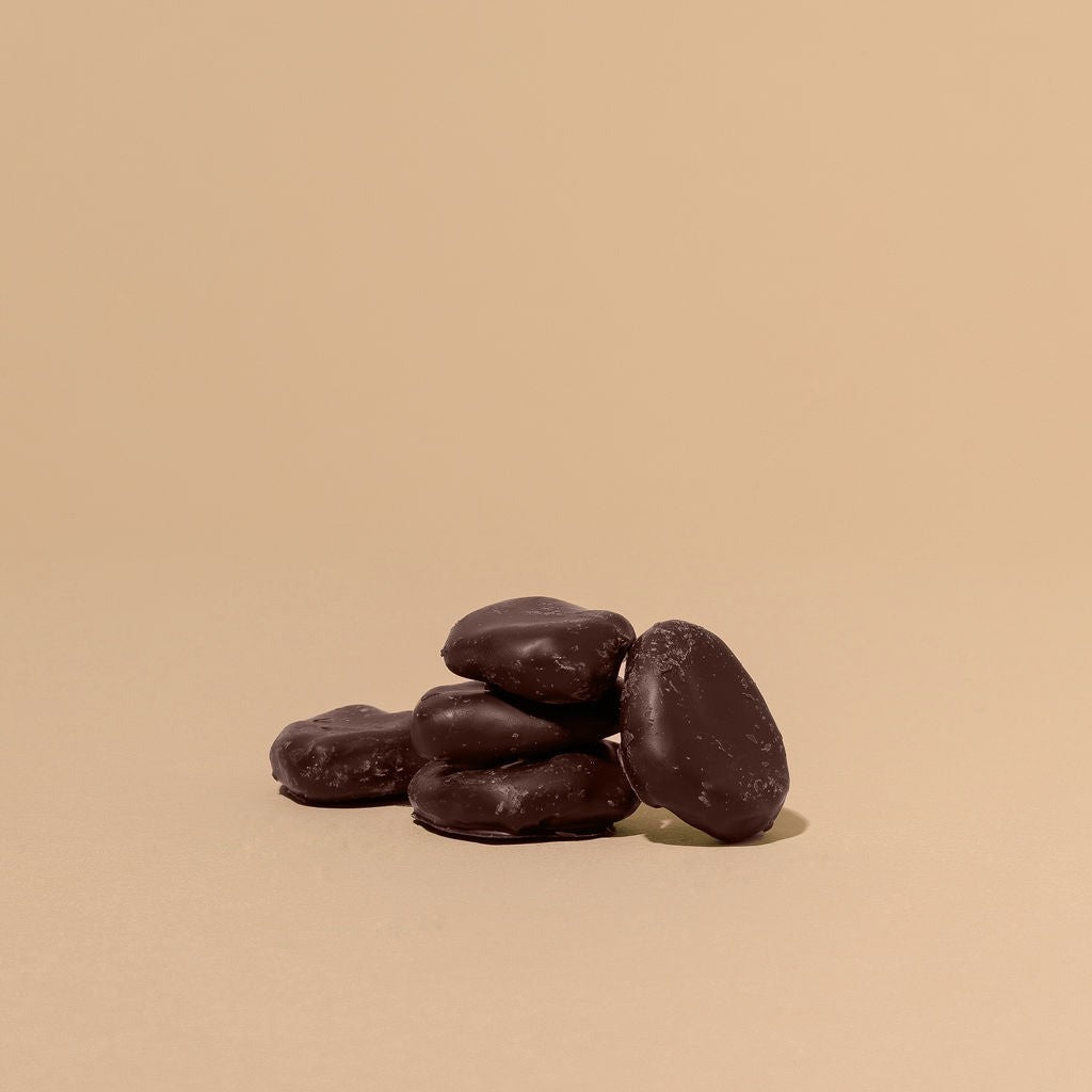 Close-up of Monsoon Chocolate Dark Chocolate Covered Apricots as it comes out of the package