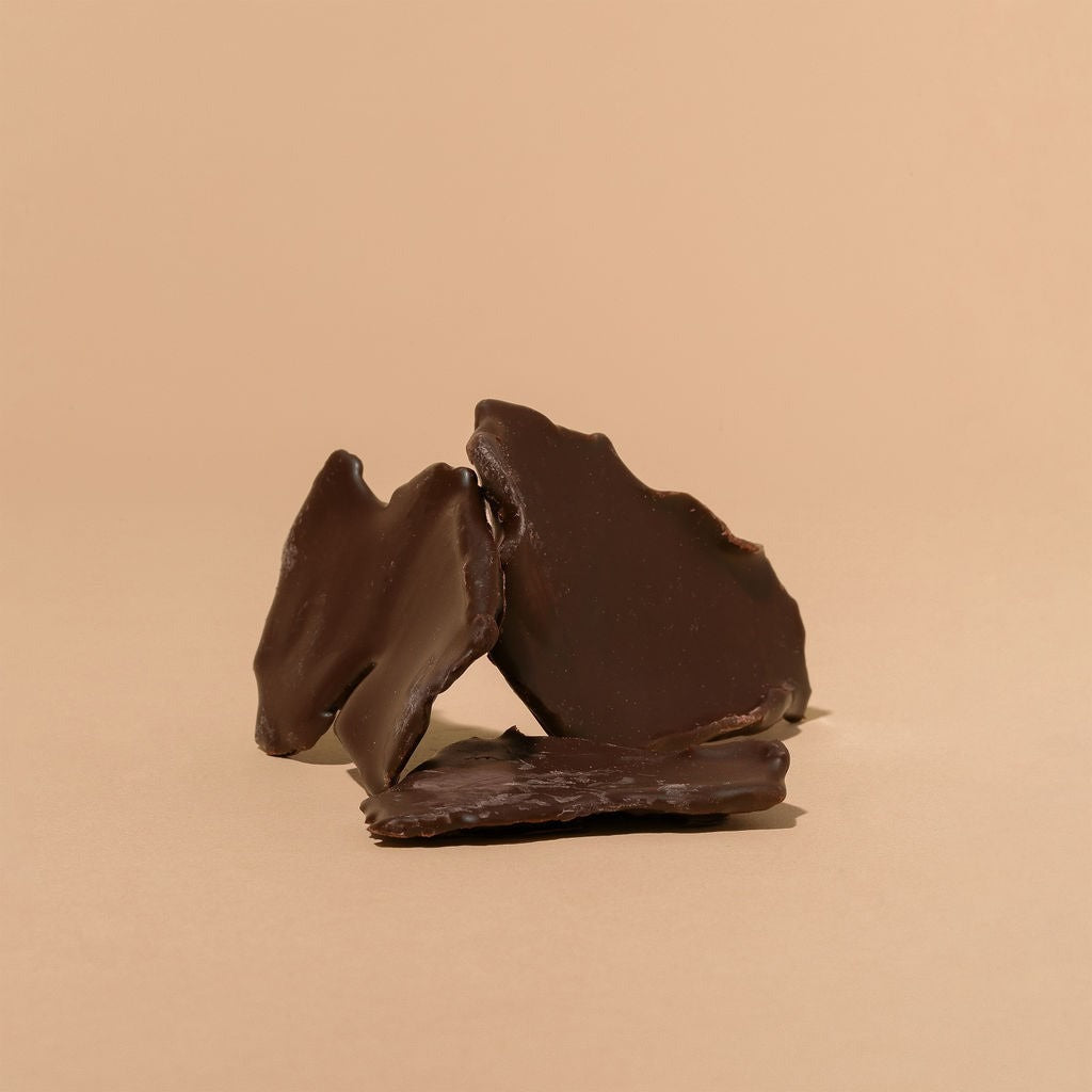 Close-up of Monsoon Chocolate Dark Chocolate Covered Mango as it comes out of the package