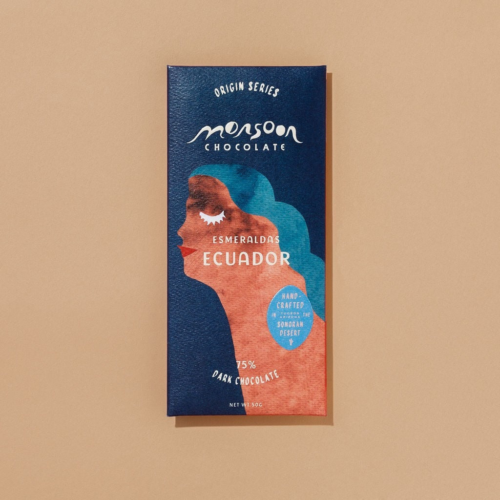 Monsoon Chocolate Esmeraldas Ecuador 75% Dark Chocolate Bar, front of the package