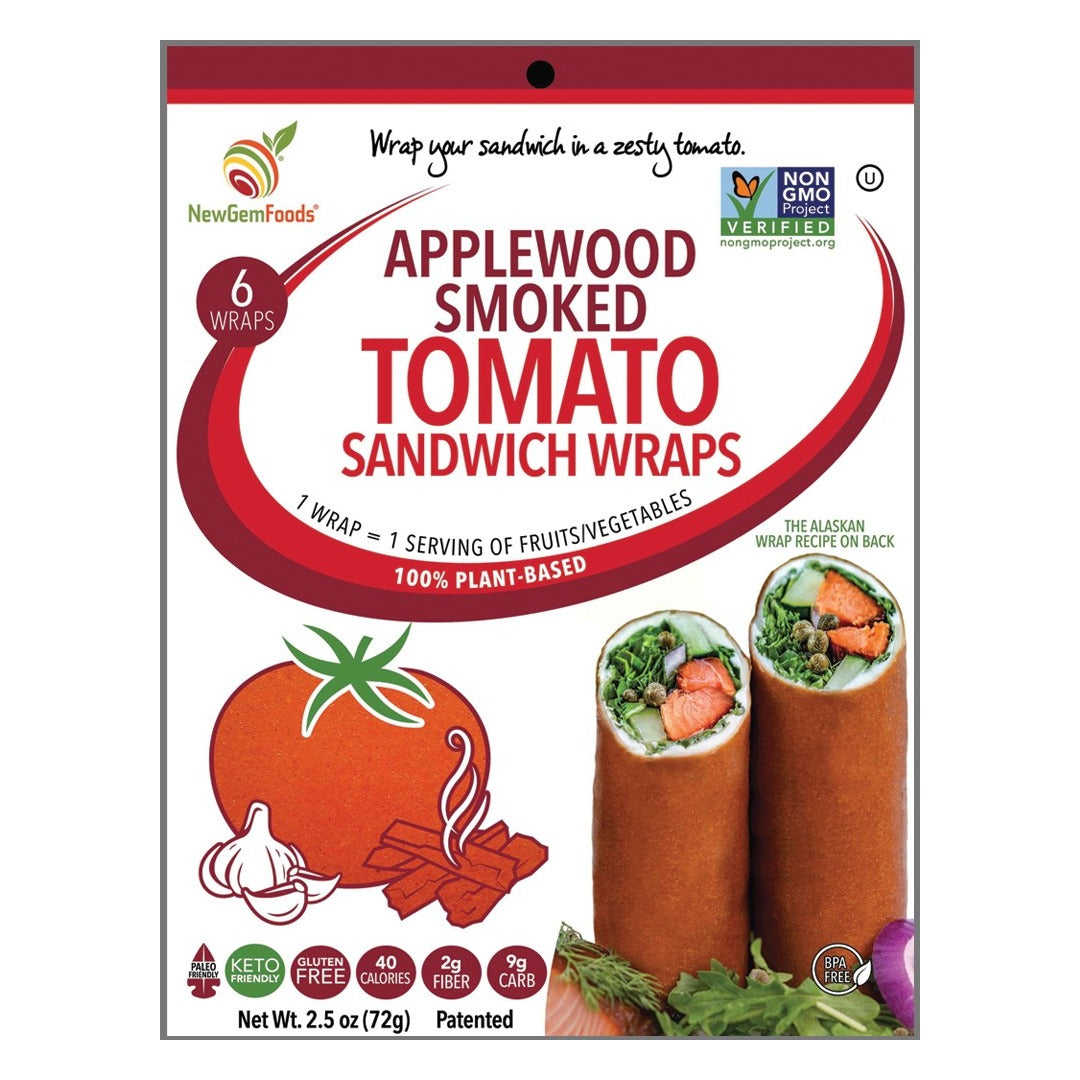 NewGem Foods Applewood Smoked Tomato Sandwich Wraps, front of the package