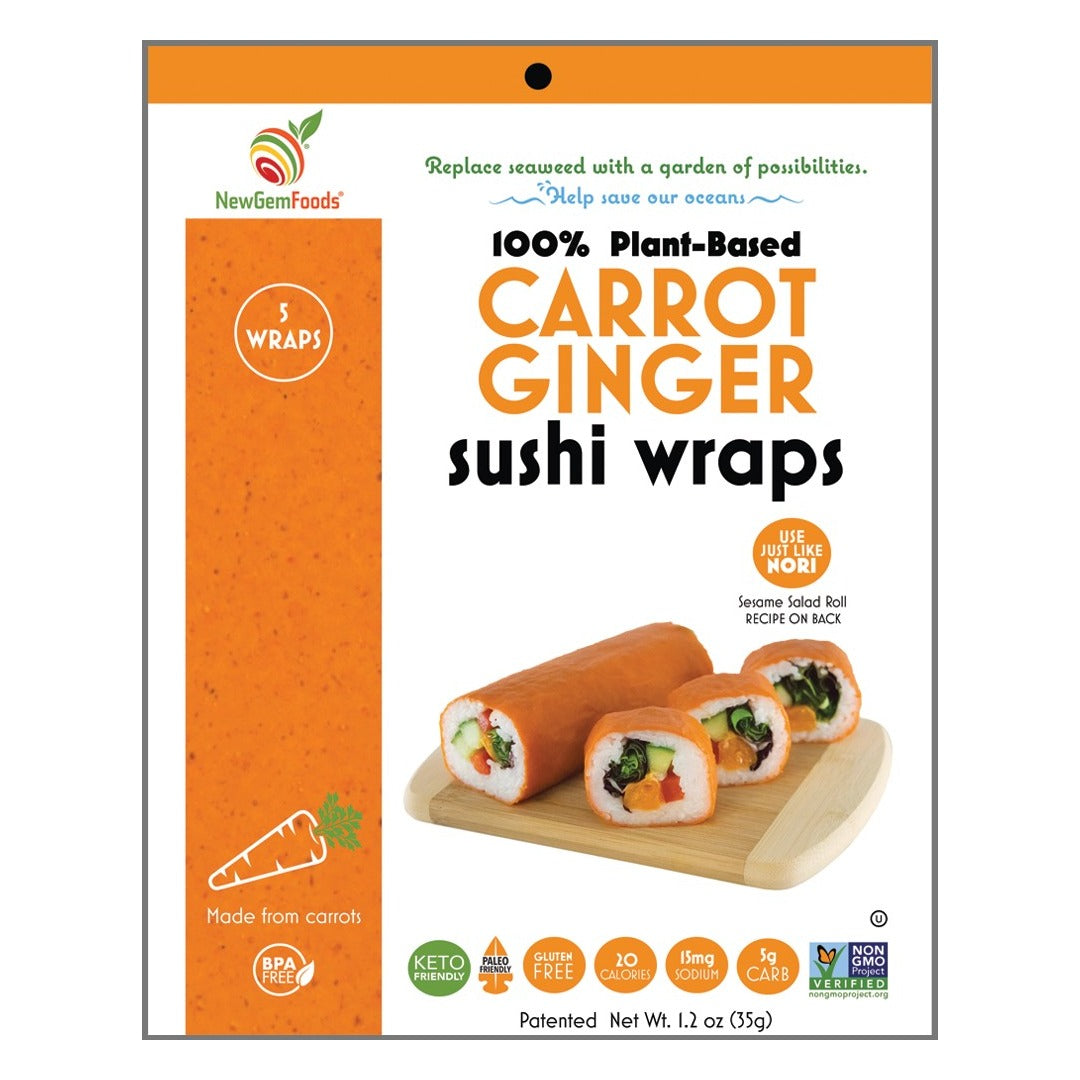 NewGem Foods Carrot Ginger Sushi Wraps, front of the package