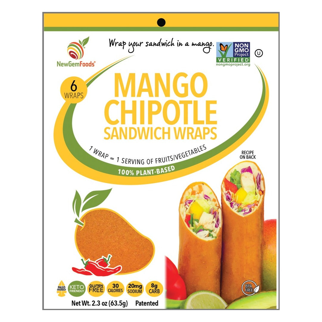 NewGem Foods Mango Chipotle Sandwich Wraps, front of the package