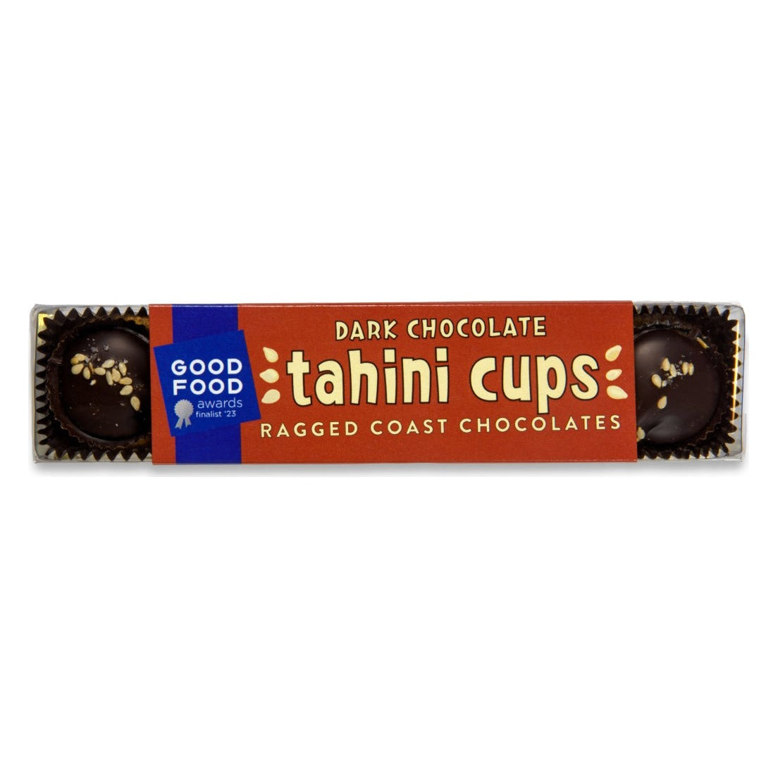 Ragged Coast Chocolates Dark Chocolate Tahini Cups, front of the package