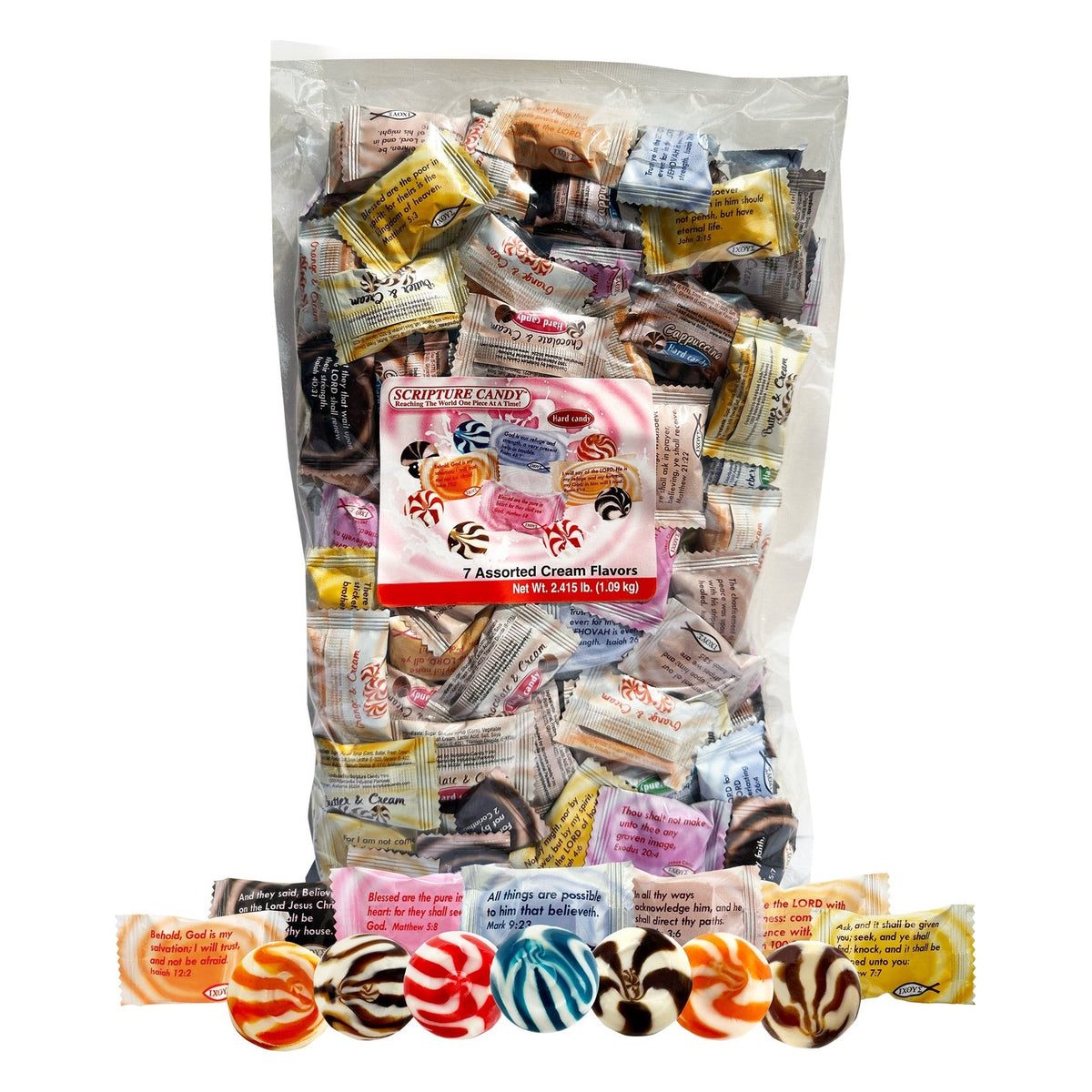 Scripture Candy Assorted Cream Hard Candy, 7 Flavors, front of the package